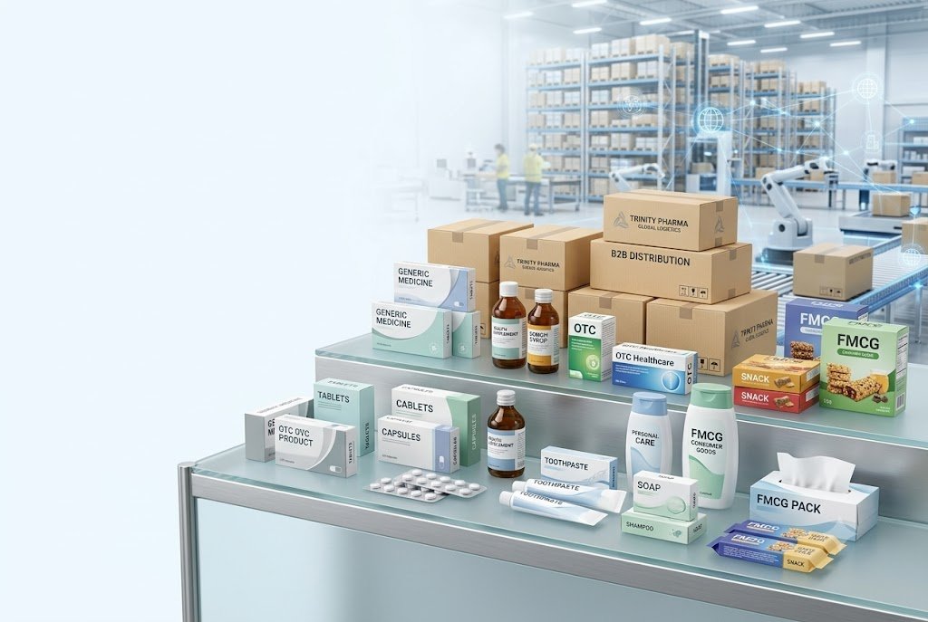 Trinity pharmaceutical and FMCG products prepared for wholesale distribution